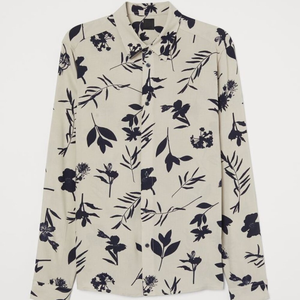 Light Taupe Print Slim Fit Shirt